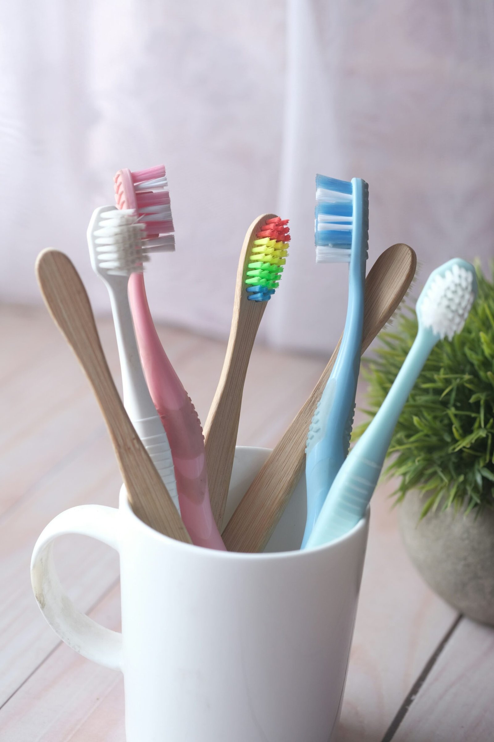 cup with toothbrushes